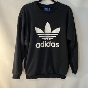 Adidas Sweatshirt Women's XS Black Crew Neck Trefoil Sweater Pullover Casual